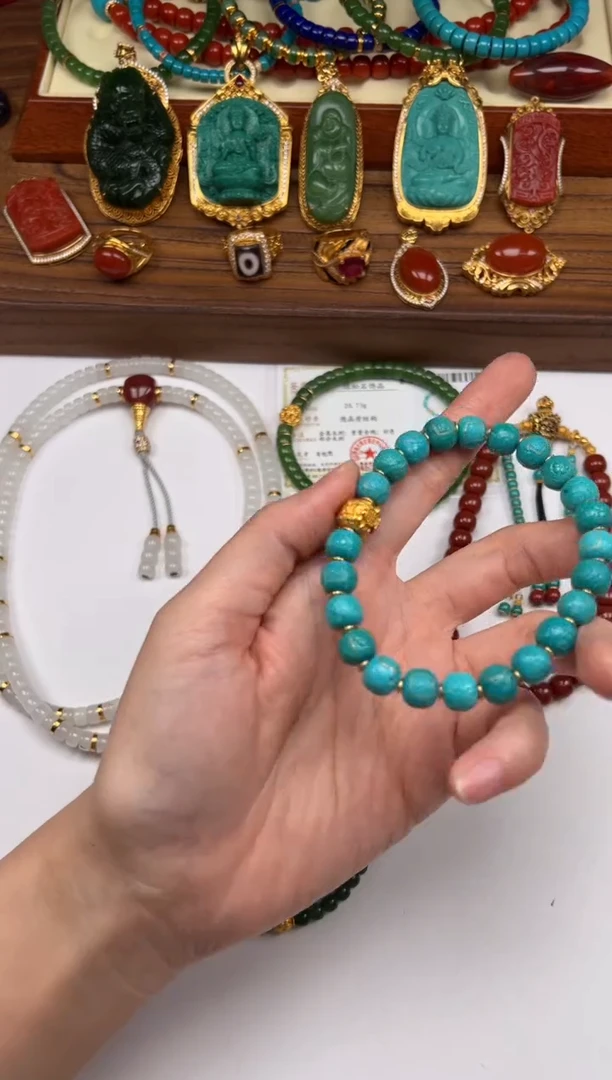 18K金镶嵌绿松石手串手串芒**~手串手串