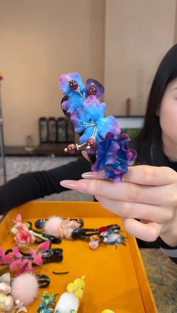 刺绣非遗绒花（发饰）