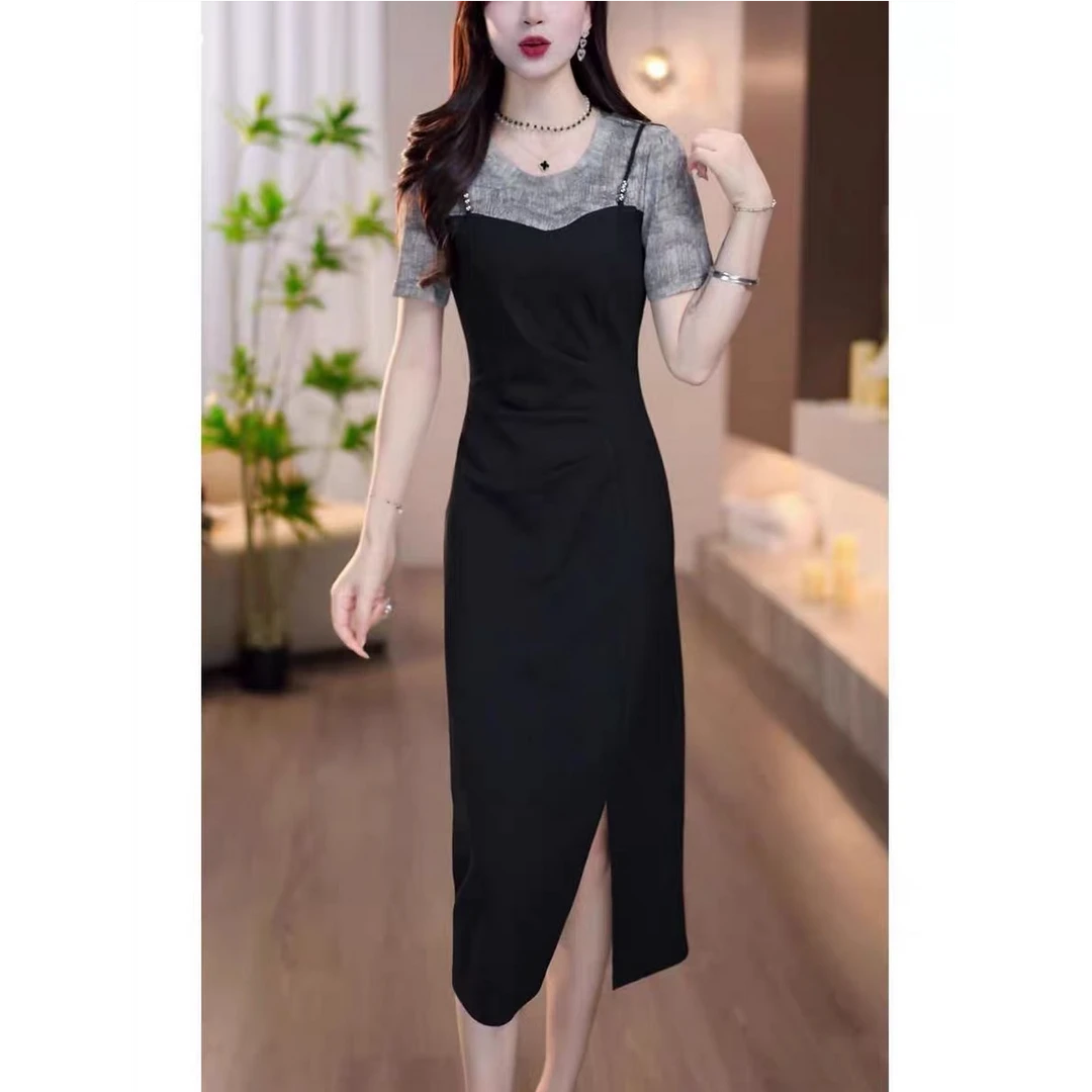 法式连衣裙女2025夏季高级感宽松直筒a字裙J5183