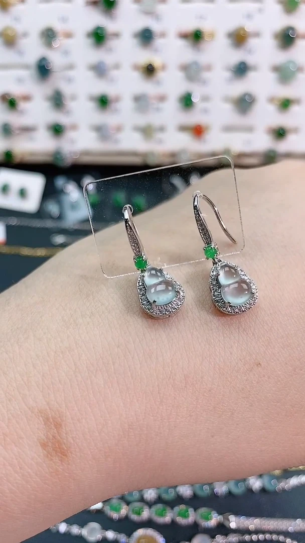 银S925镶嵌翡翠耳饰天然翡翠