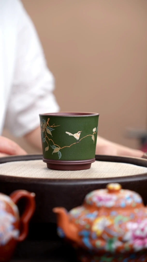 茶壶紫砂民国绿粉浆线韵杯