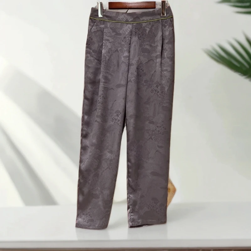 088【阿杰专属】新款轻奢减龄缂丝提花长裤小脚裤女士休闲夏季百搭