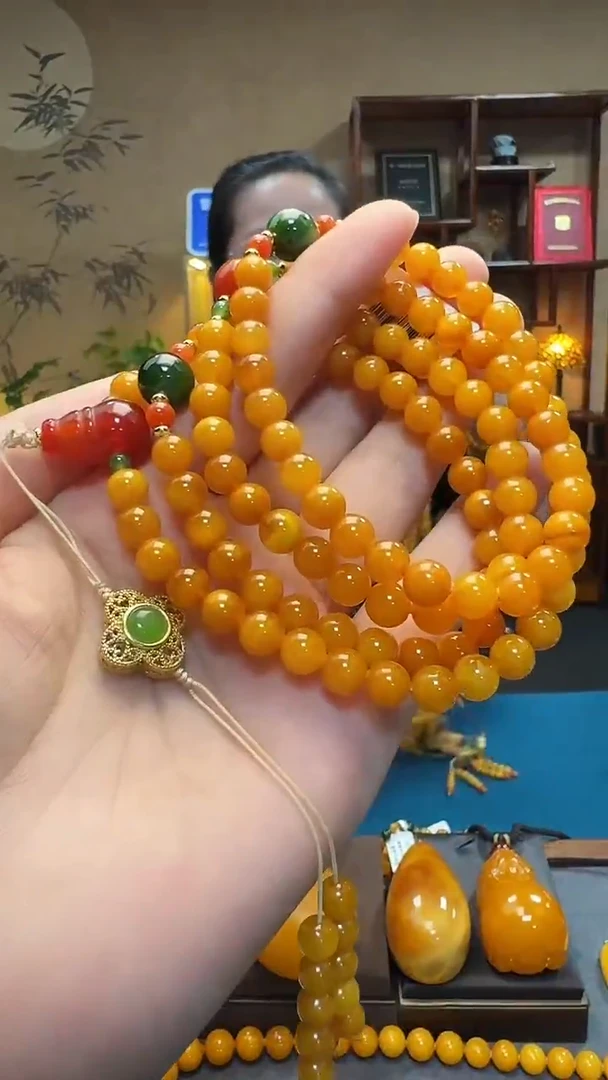 琥珀毛衣链未镶嵌天然保真蜜蜡圆珠diy毛衣链