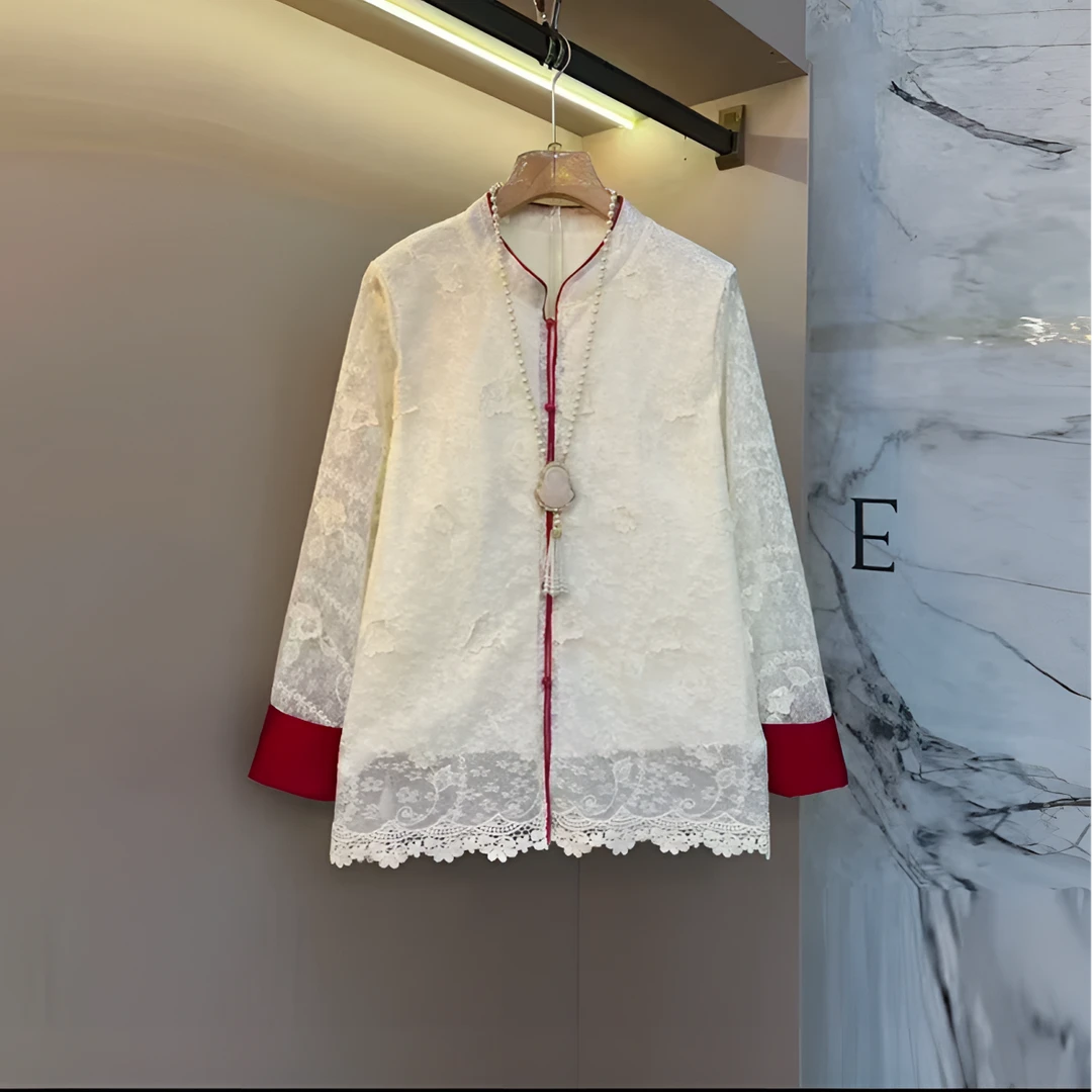 2025欧货洋气新款新中式蕾丝轻熟气质设计感优雅大码大衫上衣2651