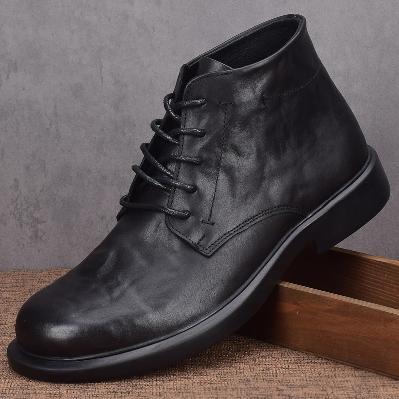 卡汐沐『精选』力荐！男鞋新款高帮皮鞋轻便厚底系带时尚休闲马丁靴