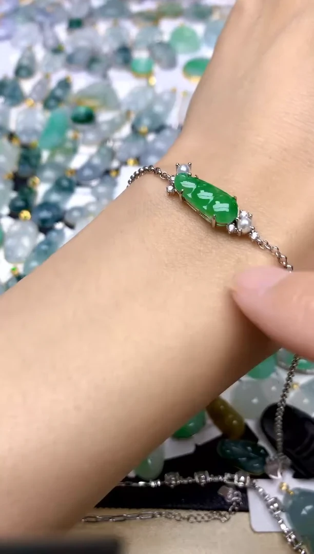 银S925镶嵌手链翡翠天然A货翡翠