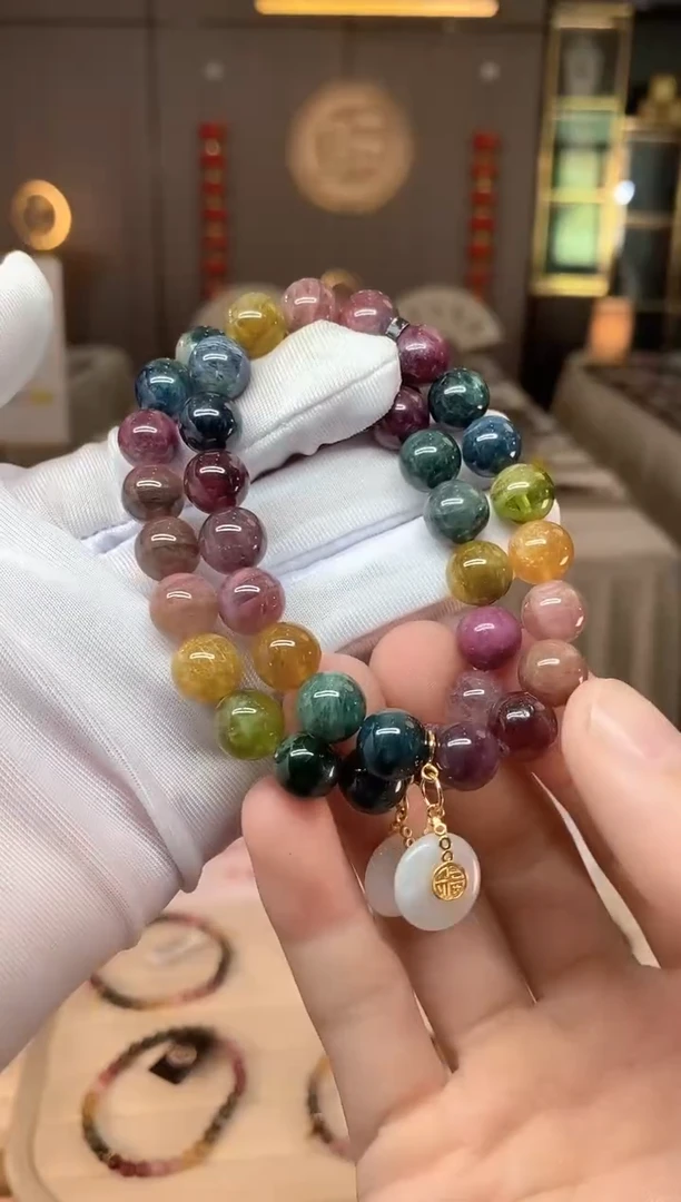 未镶嵌老矿碧玺色标彩虹单圈手串9mm+碧玺多样性发货一条xion
