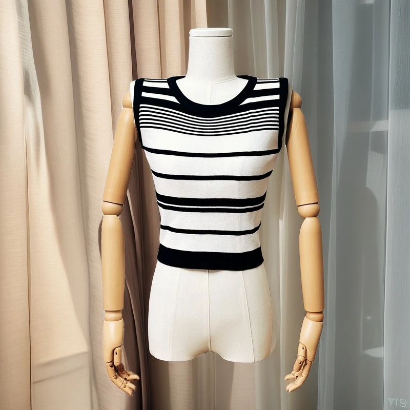 针织条纹背心无袖吊带内搭打底外穿女款新款遮肚子洋气无袖美背女