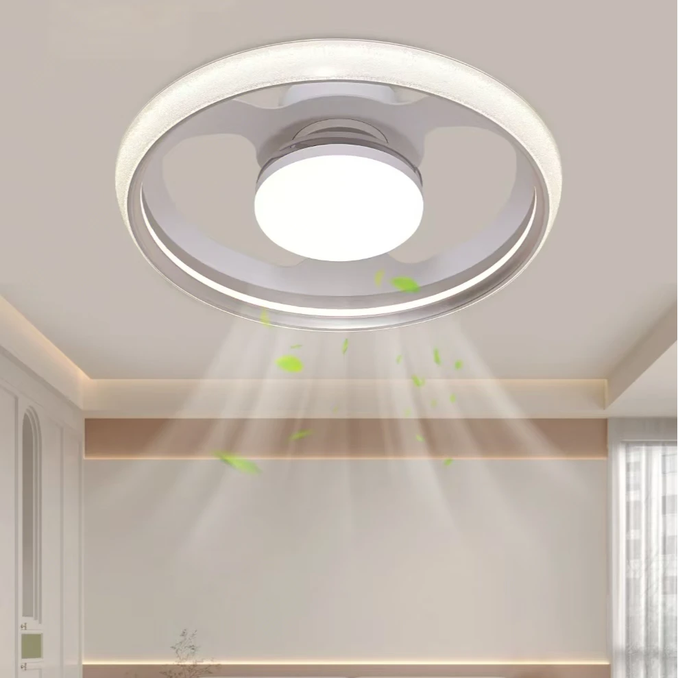 2025最新款水晶砂LED隐形风扇灯餐厅卧室房间离线语音智能吸顶灯
