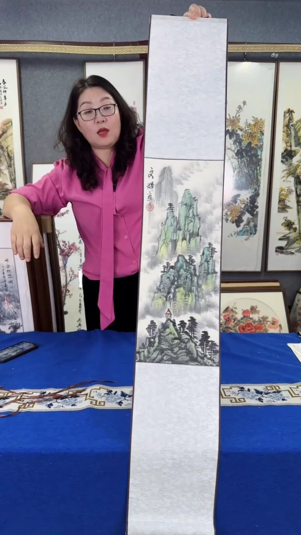 国画手绘卷轴 20*125