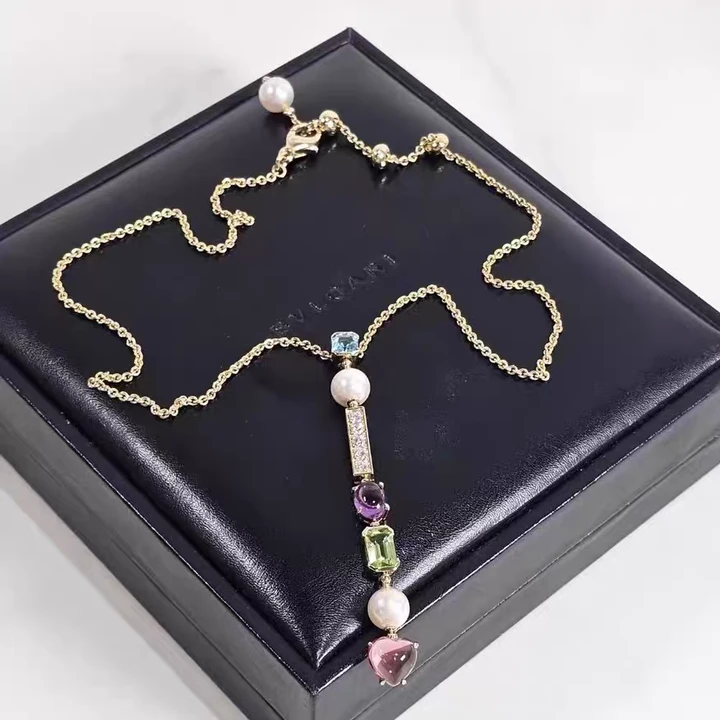 99新 BVLGARI/宝格丽 小花柳 珍珠彩宝项链 18k黄金