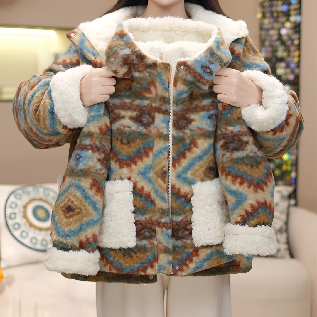 女童秋冬季高级感2025新款毛毛外套正反两穿毛呢绒加厚连帽款外套