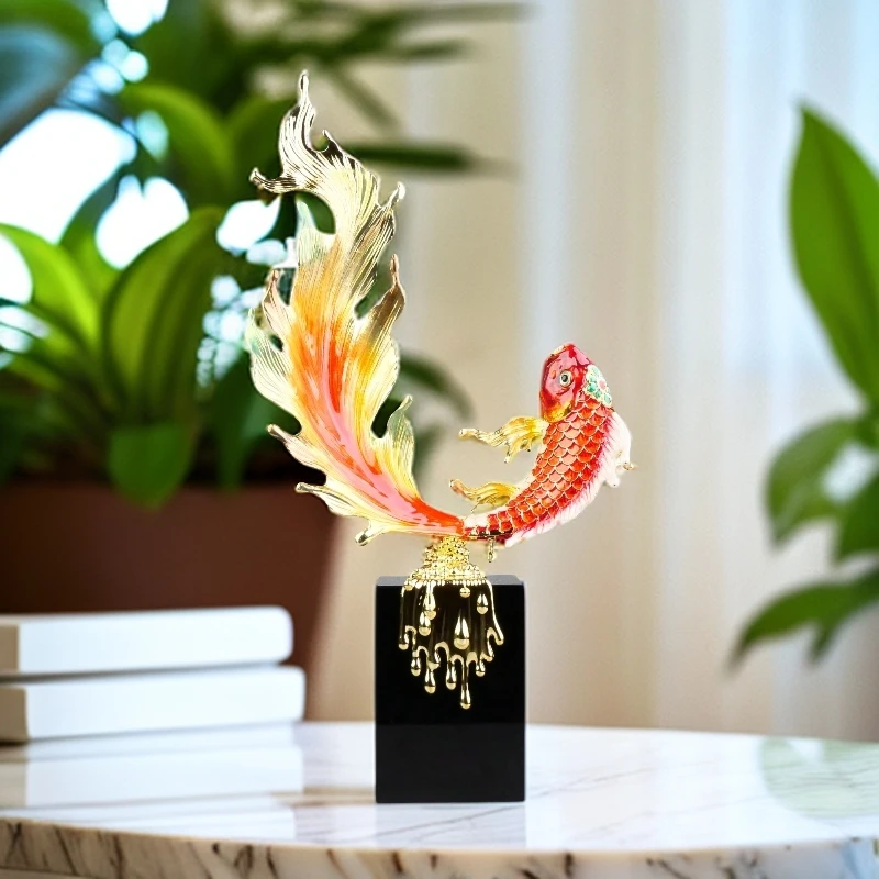 珐琅彩金鱼家居饰品适合客厅酒柜玄关装饰