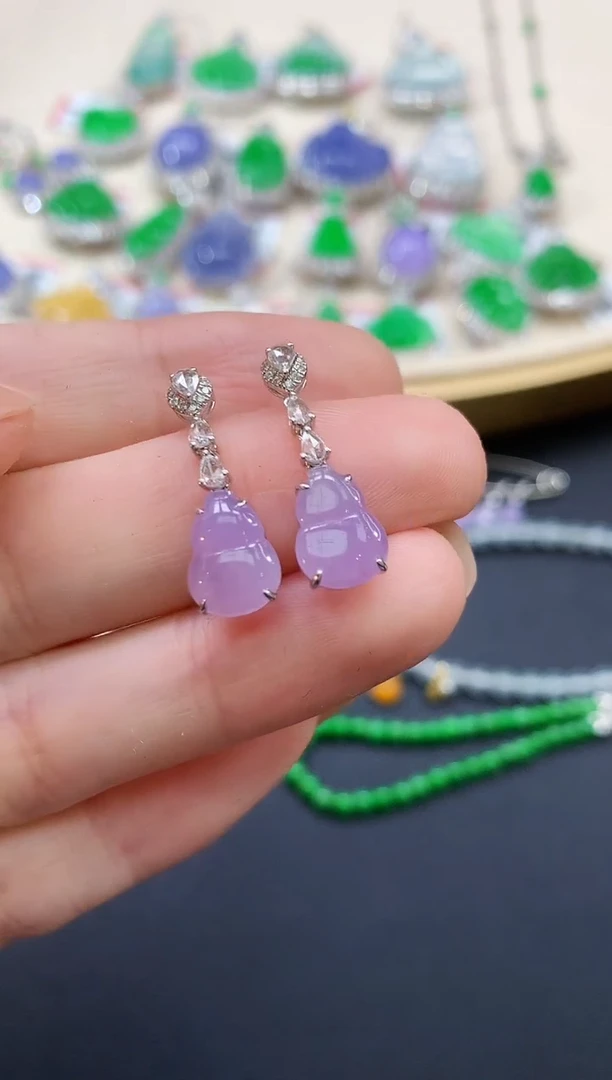 翡翠18K金镶嵌耳饰葫芦|7980