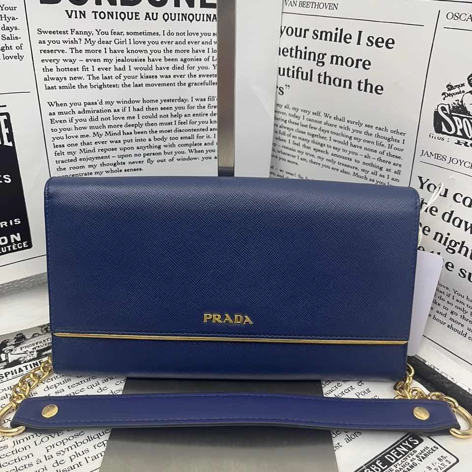 95新 Prada/普拉达 蓝色金边信封包/FY05431011/1011
