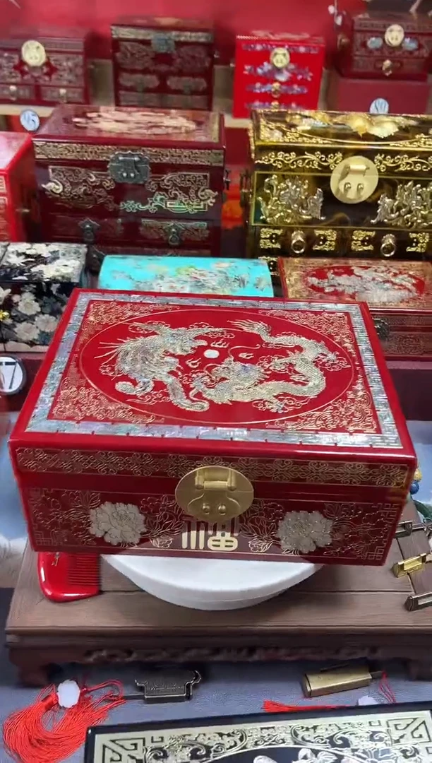 佳*淘30厘米单层款掐丝螺钿镶嵌新款酒红铜扣龙凤