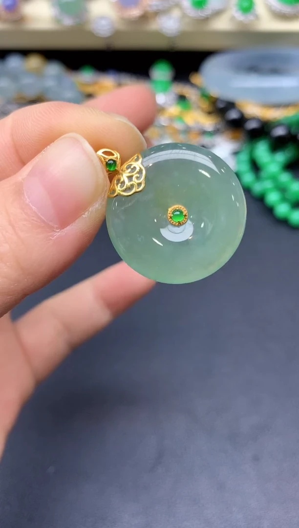 颈饰18K金镶嵌翡翠121-雪姐翡翠天天见