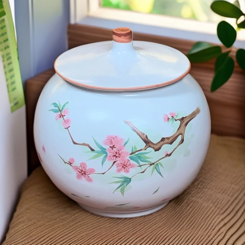 茶叶罐天球花宝瓶1548手工高档高档家用陶瓷中式带盖手绘白瓷茶罐
