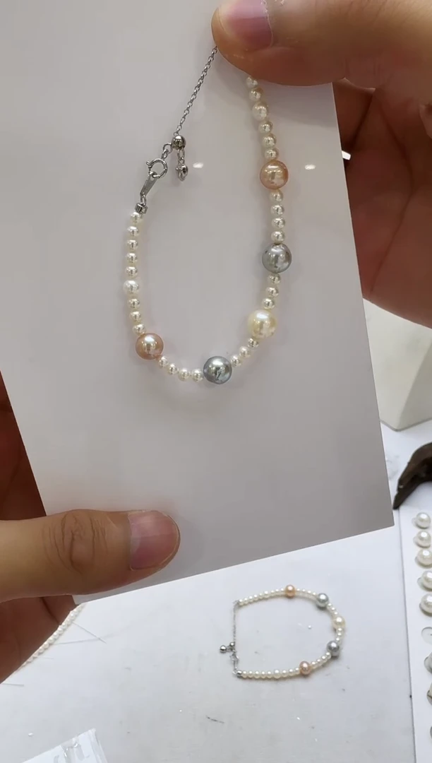 海水珍珠银S925镶嵌手链4-8海水