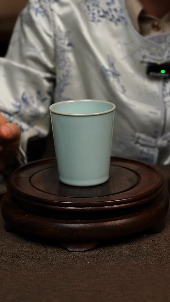 瓷片天青色全手可乐杯200ml微瑕不带礼盒
