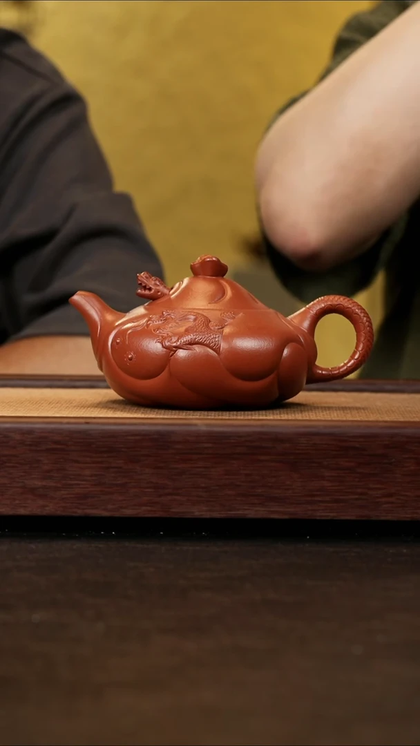 茶壶紫砂蒋工堂原矿黄龙山朱泥大鱼化龙