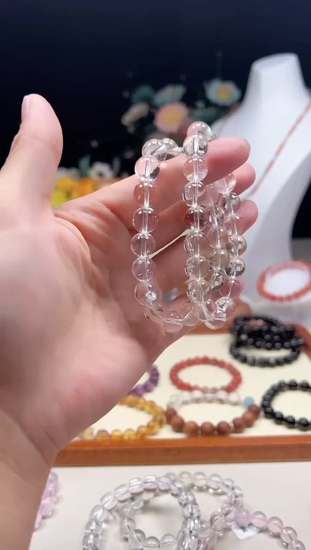 【闪购商品】水晶手链未镶嵌10mm天然白水晶微棉胶花体