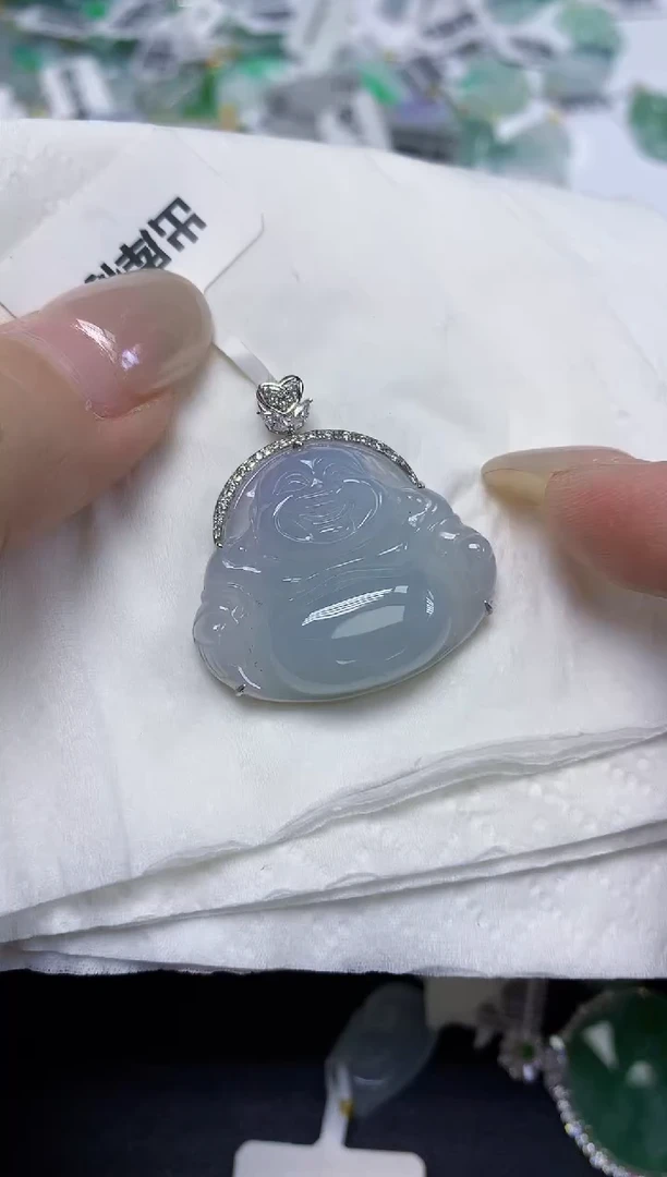 翡翠18K金镶嵌颈饰天然缅甸翡翠A货