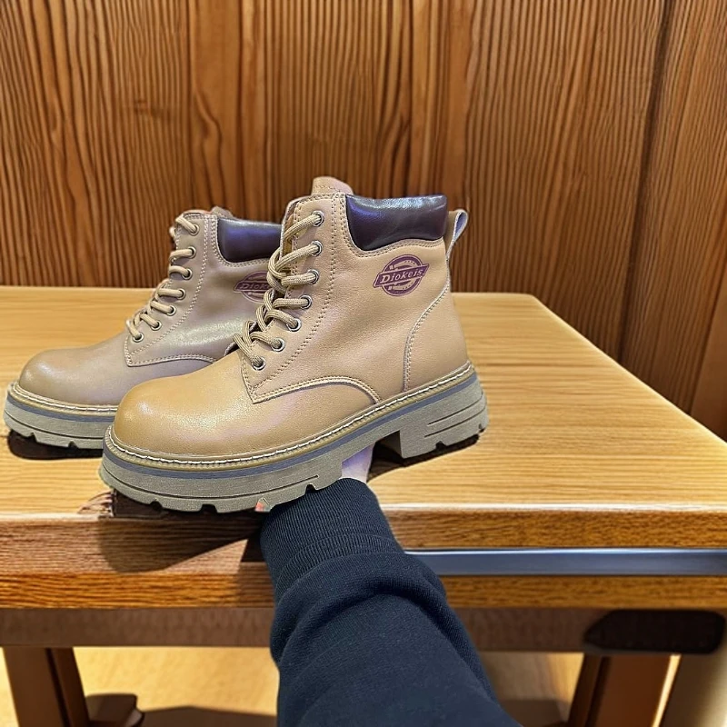 601女真皮马丁靴大黄靴英伦风百搭休闲加绒新疆包邮本地仓