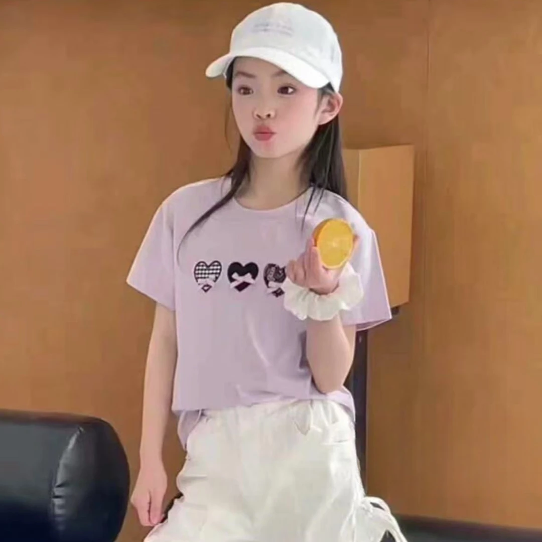 【haoba三颗爱心蝴蝶结小T恤5025