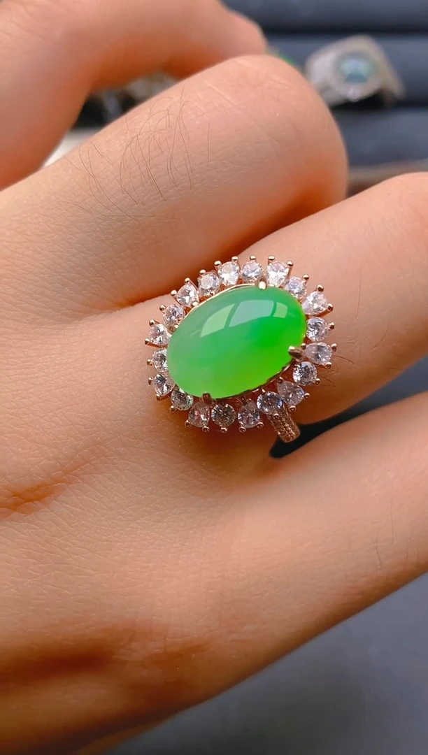 【闪购商品】翡翠戒指银S925镶嵌天然A货翡翠1