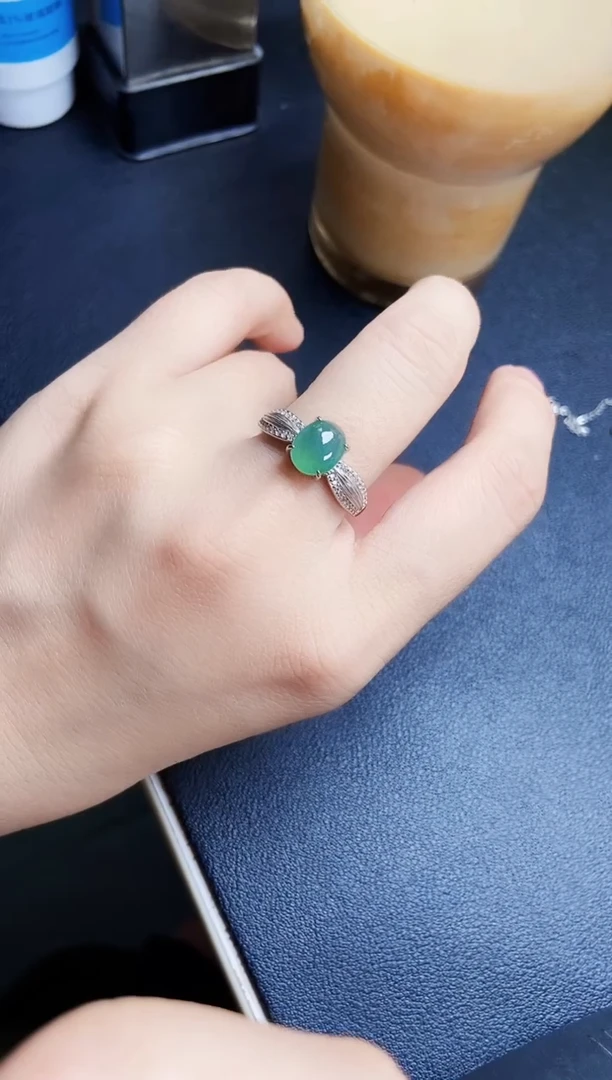 翡翠戒指银S925镶嵌54688