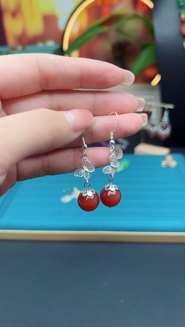 玛瑙/玉髓耳饰银S925镶嵌417