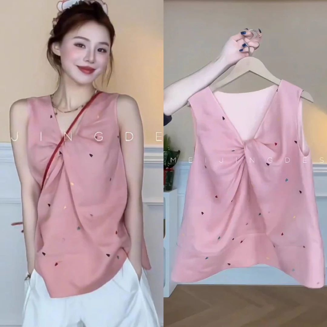 韩版温柔风设计感不规则爱心扭结背心女2025新款无袖衬衫别致上衣