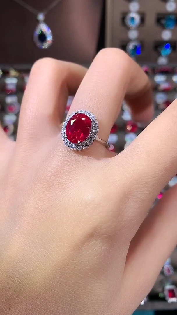 银S925镶嵌戒指红宝石810银色