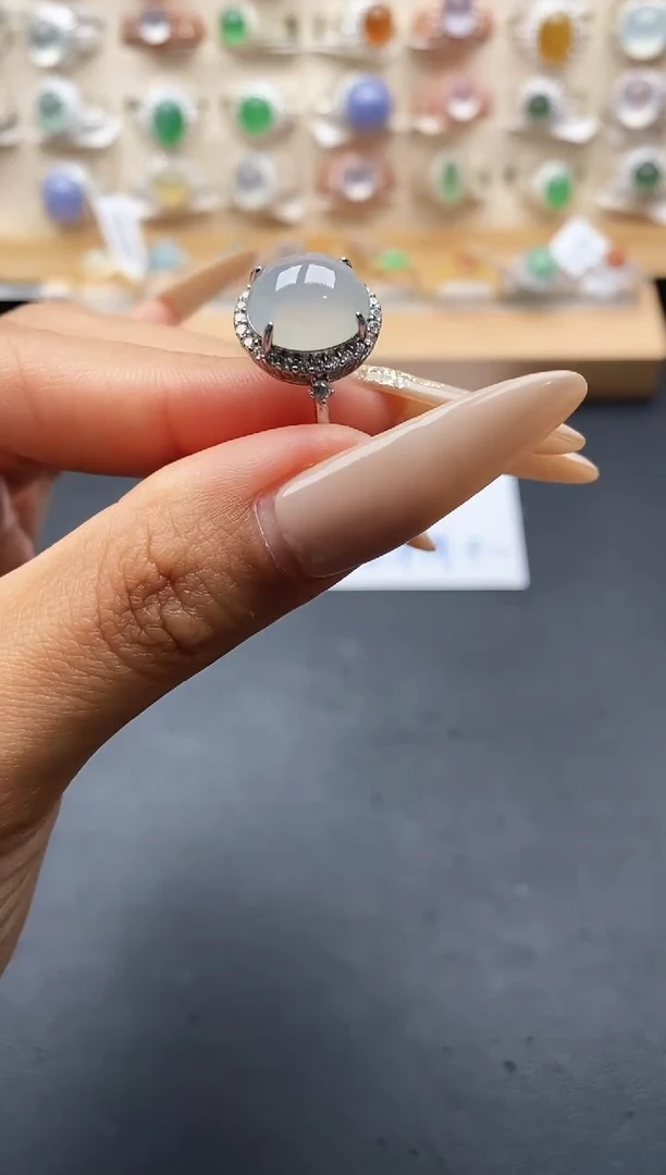 银S925镶嵌戒指翡翠缅甸天然A货翡翠1 3-4