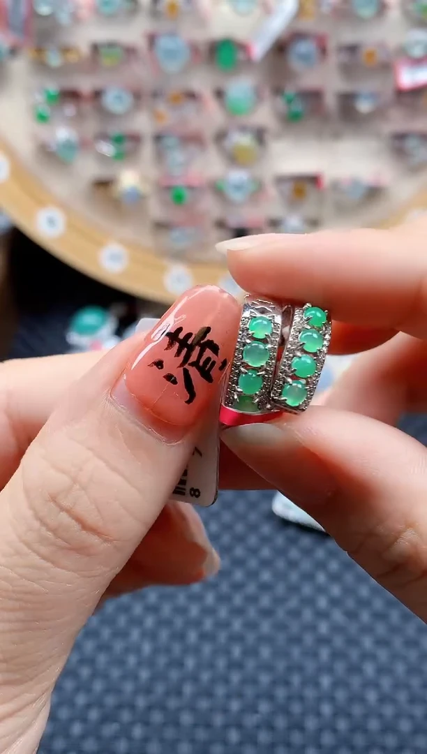 银S925镶嵌戒指翡翠天然A货缅甸翡翠