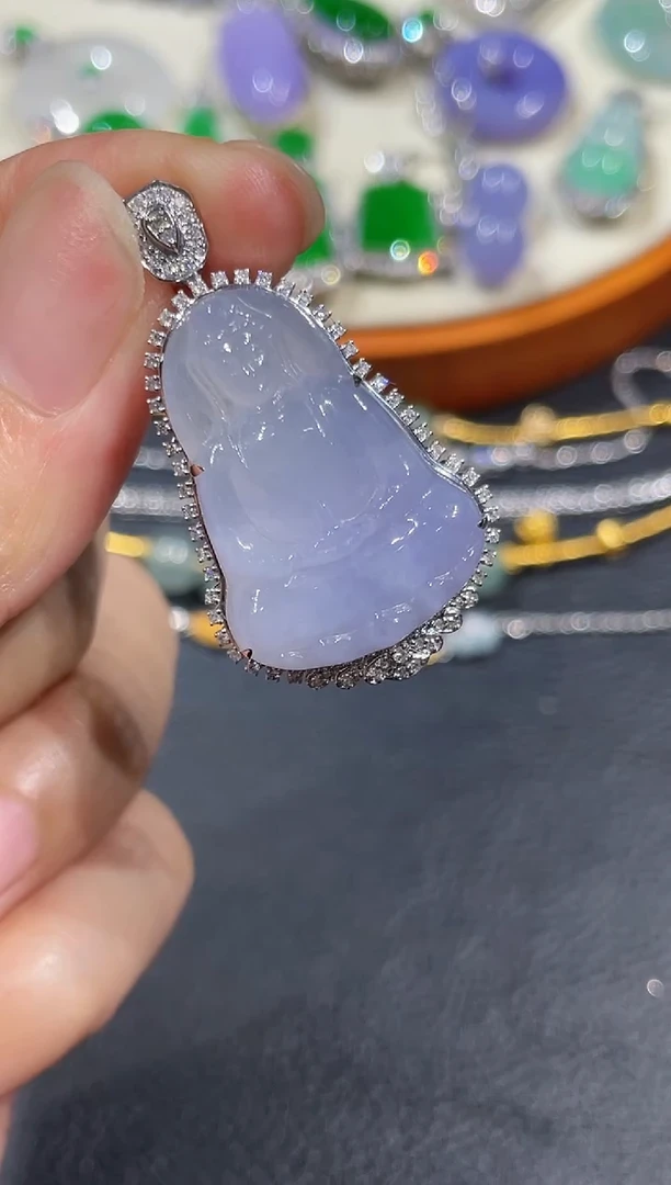 吊坠(不含链)18K金镶嵌翡翠观音