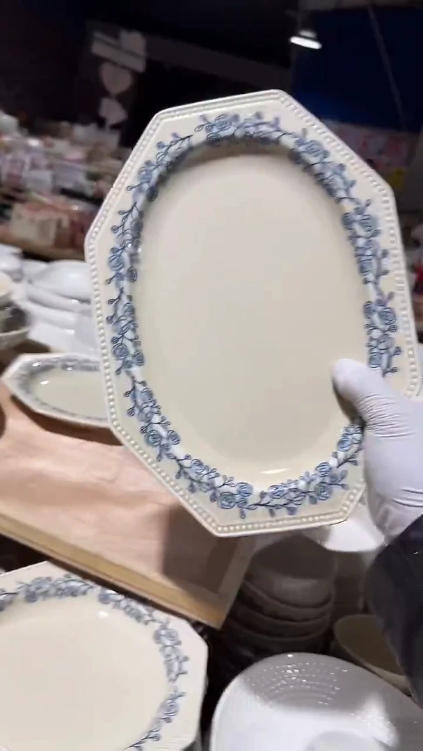 陶瓷蓝玫瑰鱼盘微瑕 凑满20元包邮