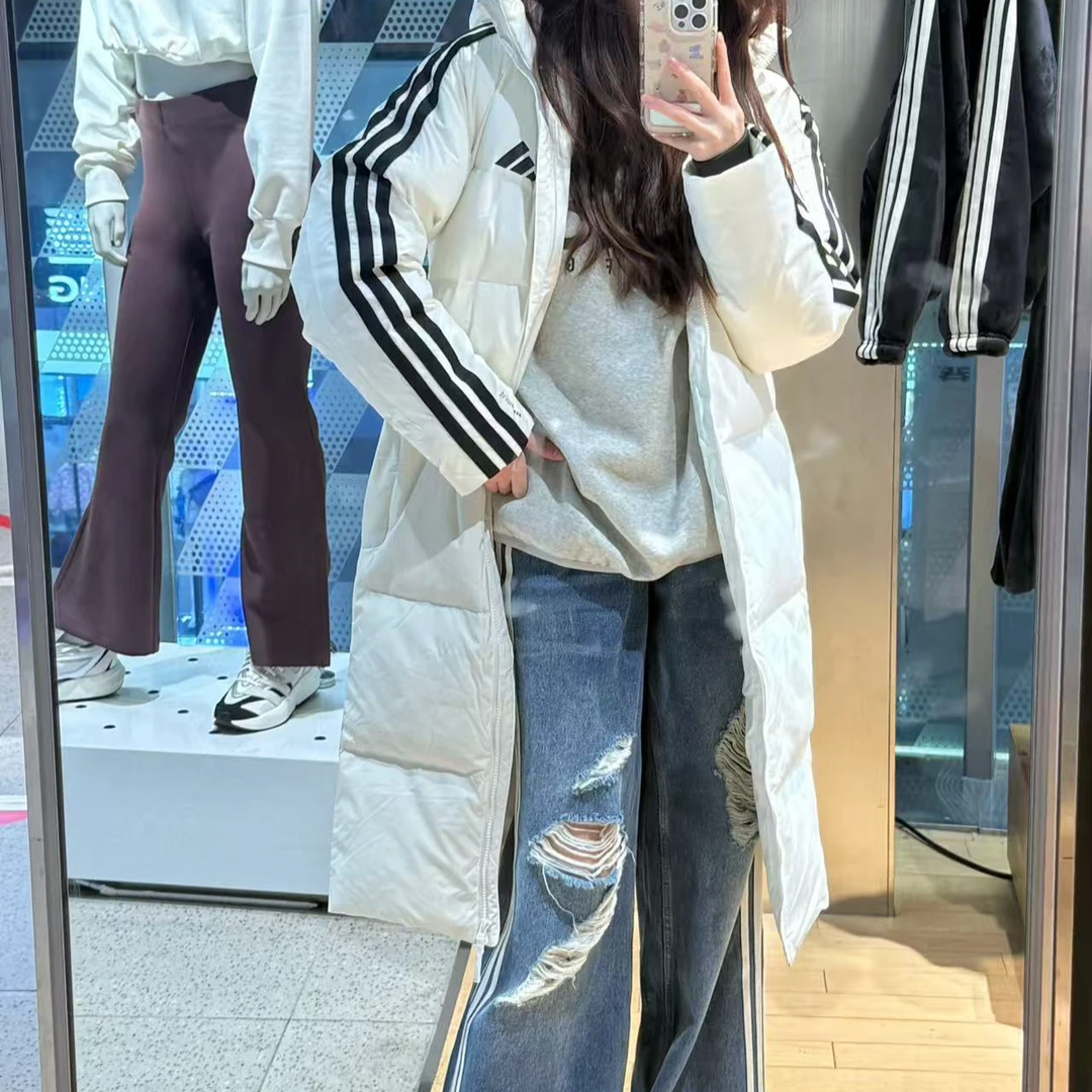 Adidas 拒水防风保暖长款600蓬鸭绒连帽羽绒服KC2498 KC2497