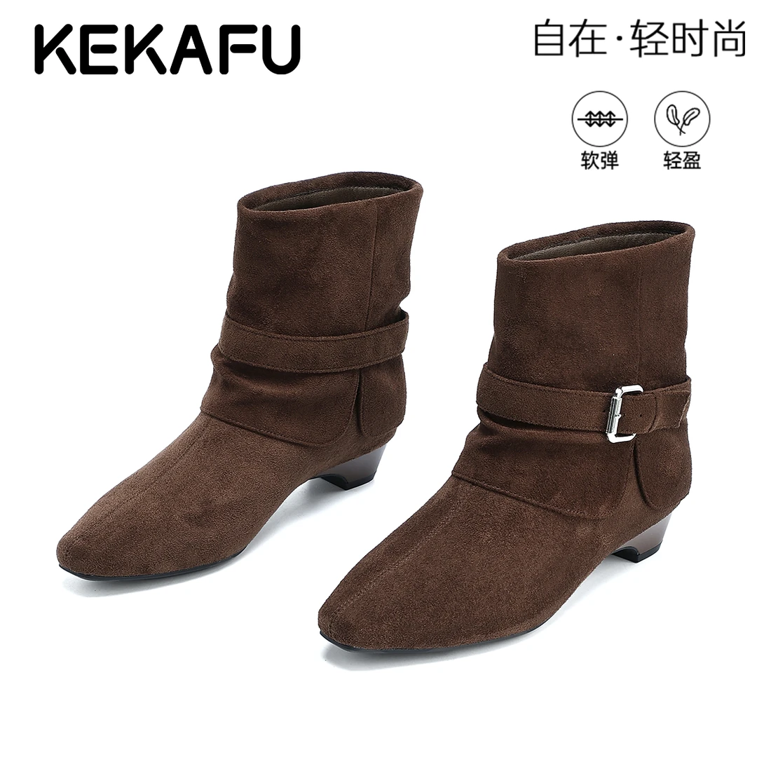 珂卡芙尖头英伦风马丁靴复古百搭西部牛仔靴2025冬季新款时装短靴