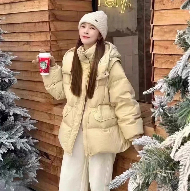 2024款时尚休闲百搭白鸭绒加厚保暖韩版羽绒服宽松秋冬中长款