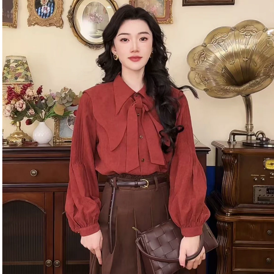 清【港万】秋季复古假两件设计感减龄别致衬衫Y3743