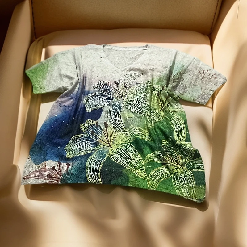 9332曲珠绿花无吊牌半袖