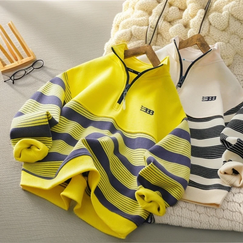 男童卫衣2025春秋条纹韩版洋气上衣中大童长袖打底洋气韩版童装