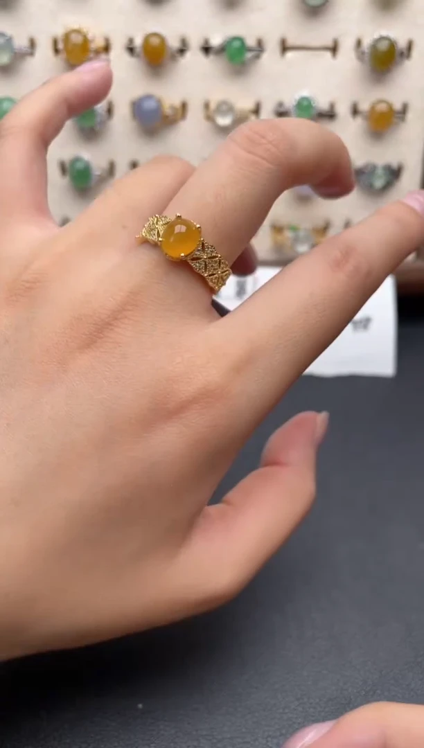 银S925镶嵌戒指翡翠一物一证一礼盒