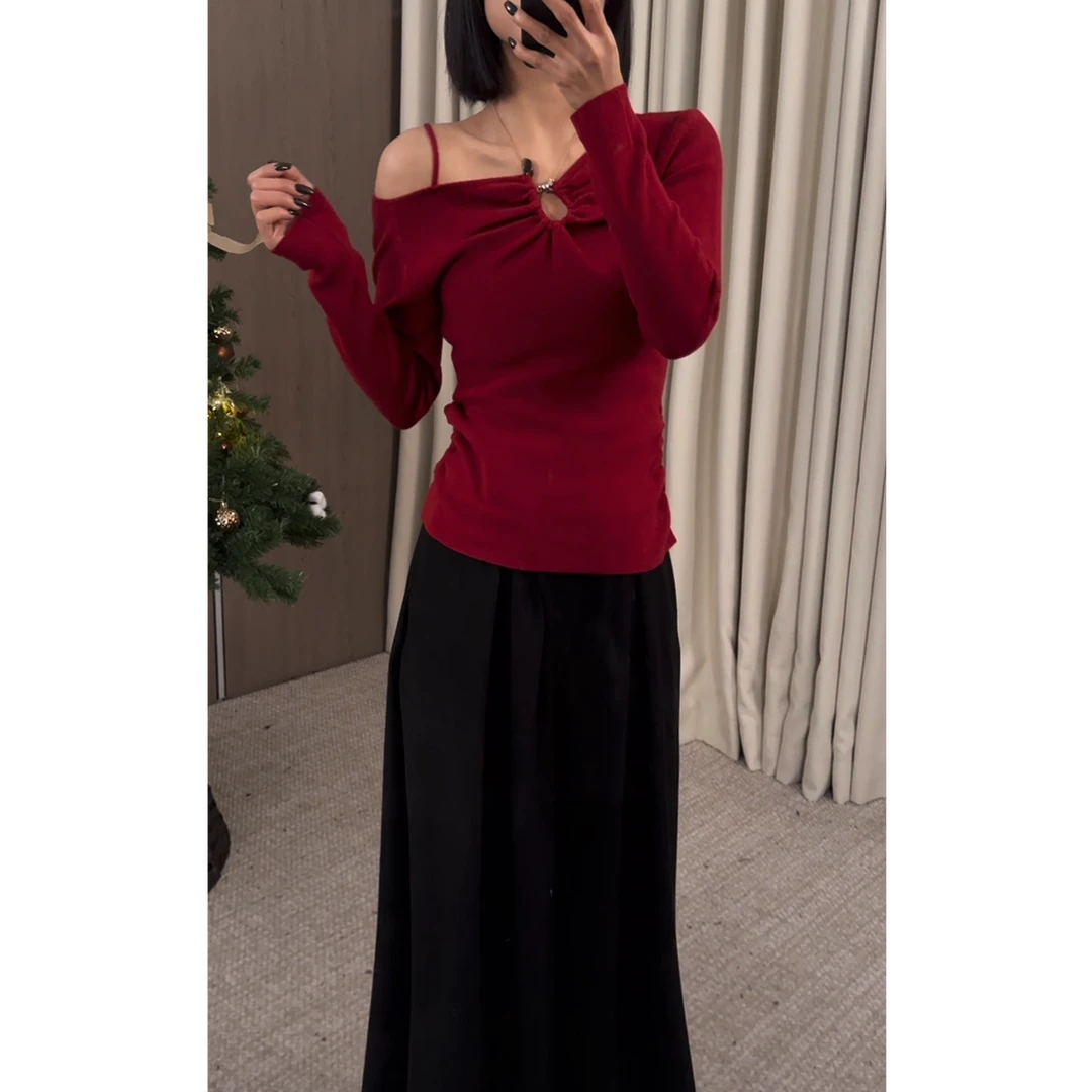 【ZZ严选】2713镂空金属扣套头针织衫女修身气质法式内搭外穿毛衣