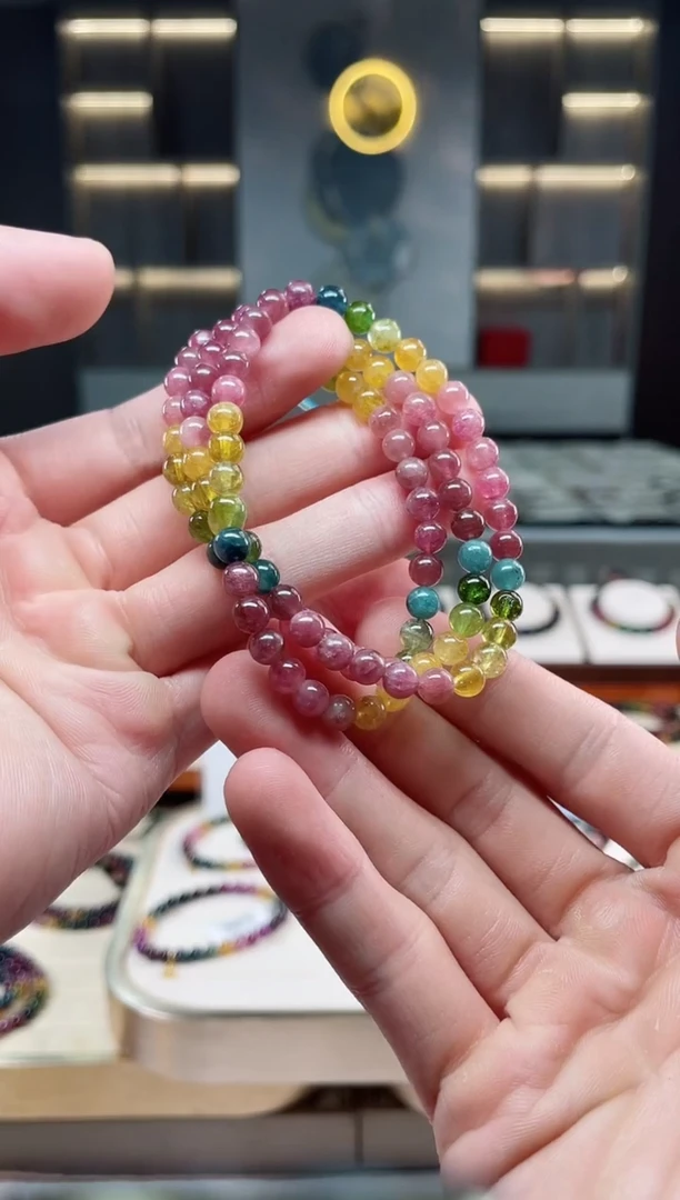 未镶嵌透体老矿碧玺彩虹三圈手串5mm+碧玺多样性发一条xion