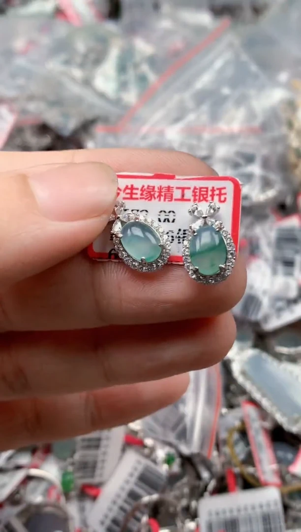 银S925镶嵌戒指翡翠天然A货缅甸翡翠