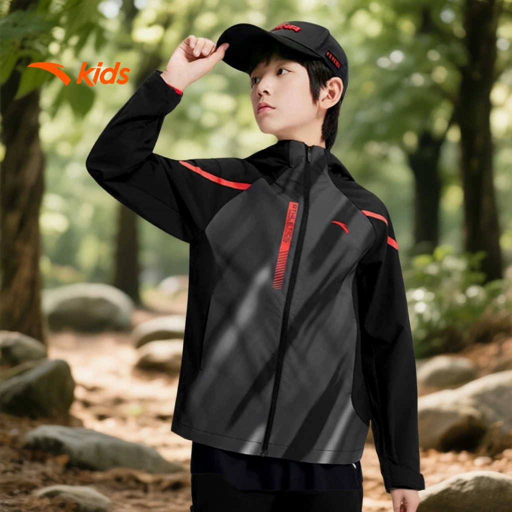 中国少年系列|安踏儿童户外出行防风防水舒适少年运动连帽薄外套