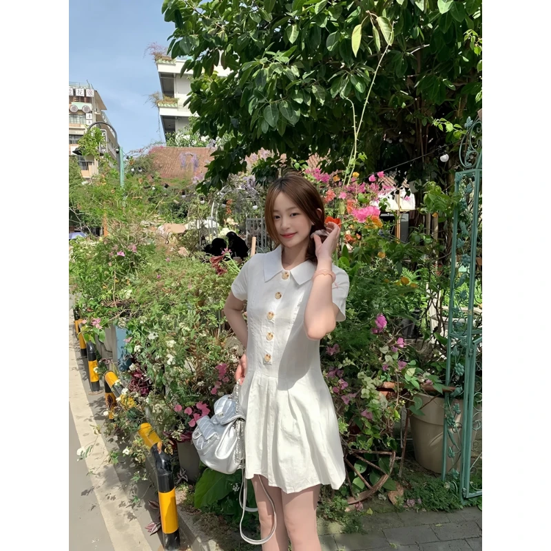 ML "风像个少女" 全棉学院风竖纹肌理感衬衫连衣裙百褶裙子配短裤